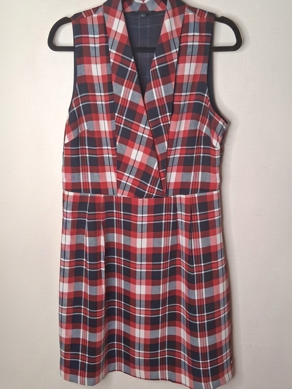 Tommy Hilfiger Plaid Faux Wrap Dress Red Navy Size 10